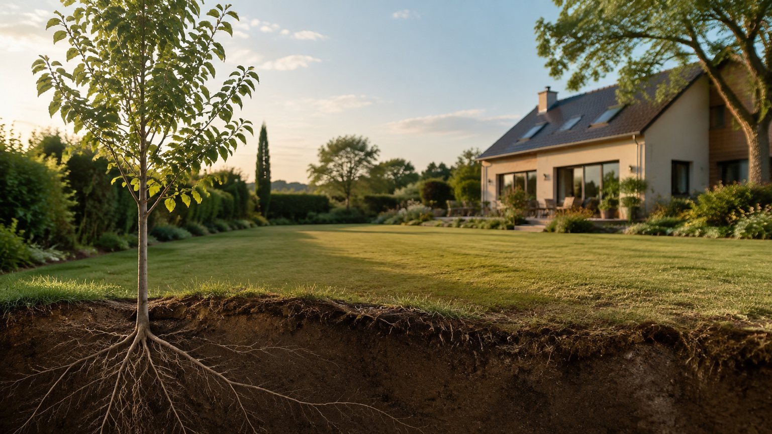 Jeune peuplier blanc planté à distance d’une maison